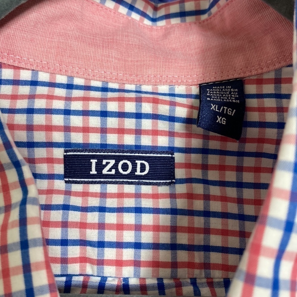 IZOD EUC Men's 100% Cotton Plaid Shirt White Red and Blue X-Large - Picture 9 of 10
